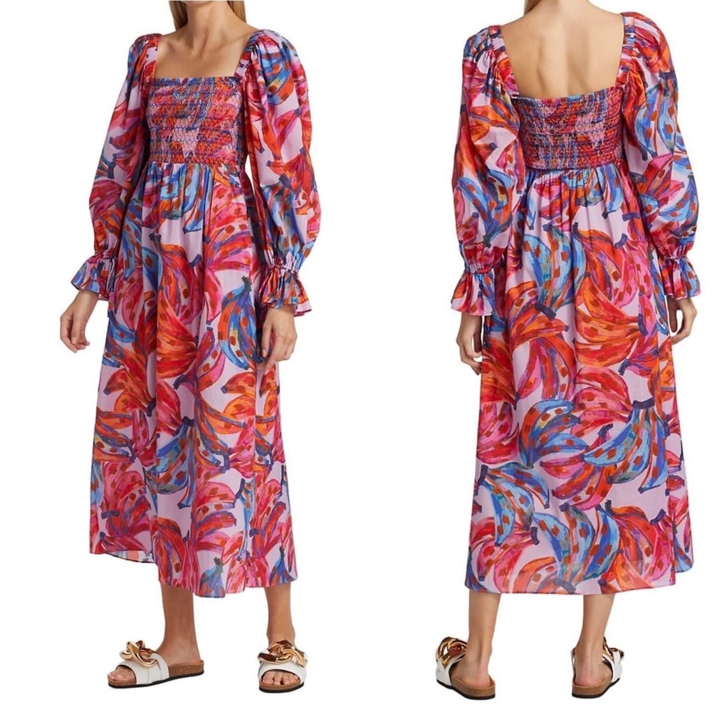 Farm Rio Colorful Bananas Puff Sleeve Midi Dress
NWOT  
Large